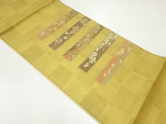 横段に花古典柄刺繍袋帯